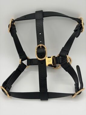 GUCCI Demetra Leather Dog Harness Black Gold Medium Excellent/Like New 🦮 Luxury.